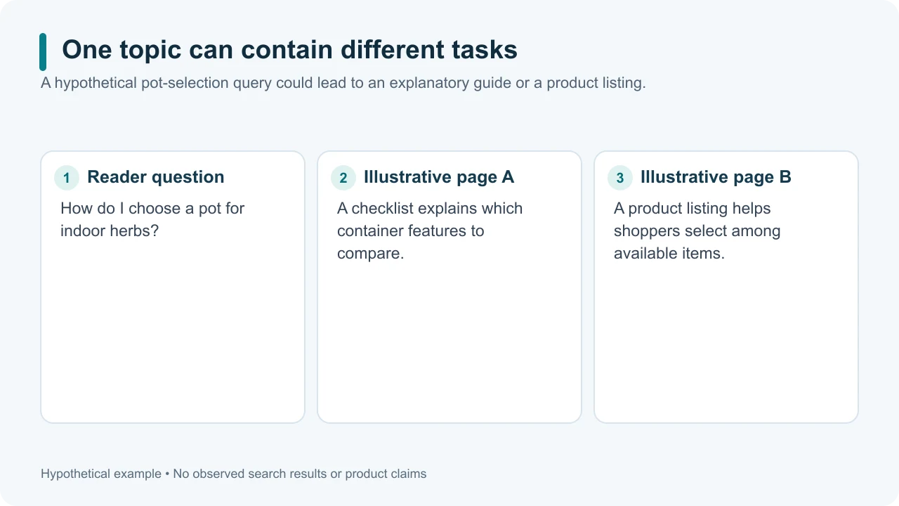 A comparison connects one search query with two pages and their different reader outcomes.